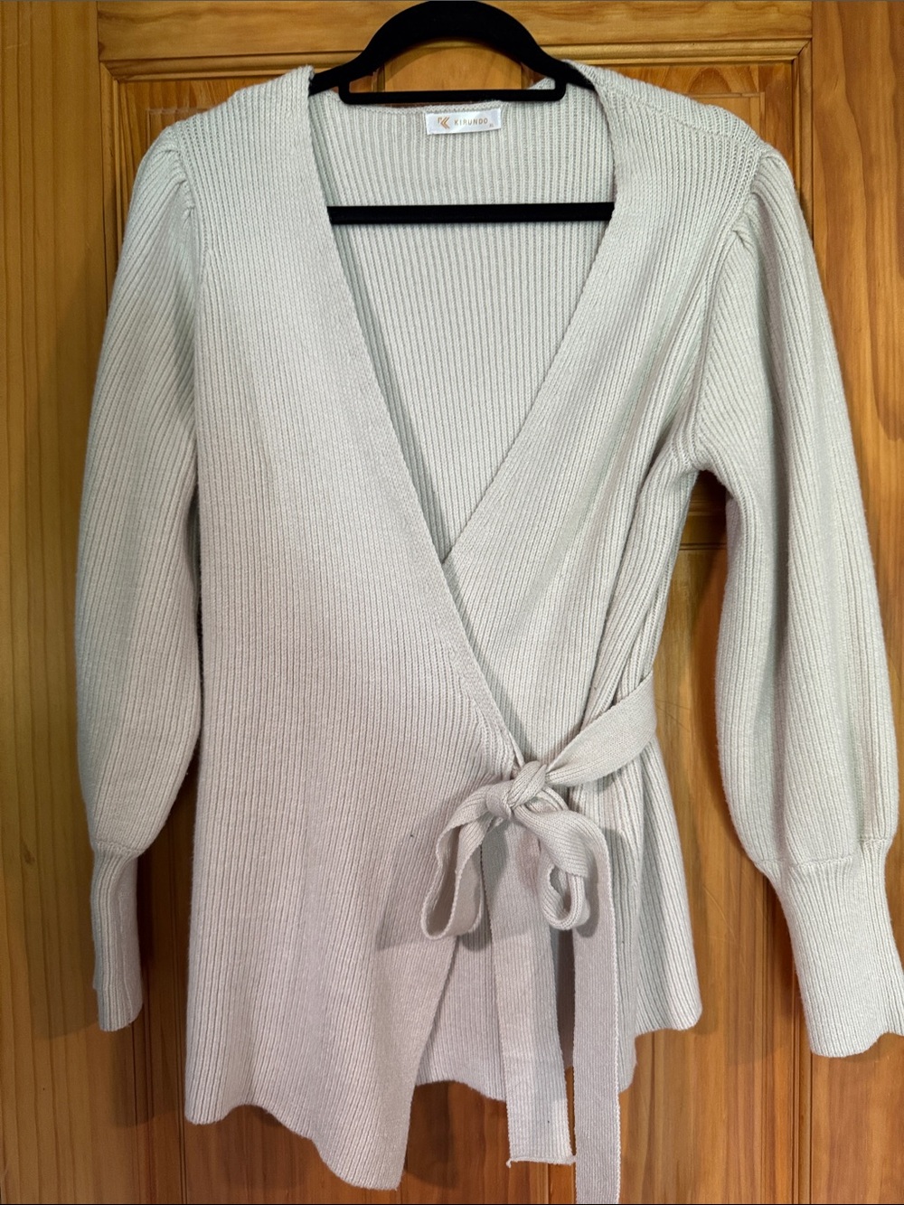 Ribbed Wrap Sweater Cardigan in Cream
